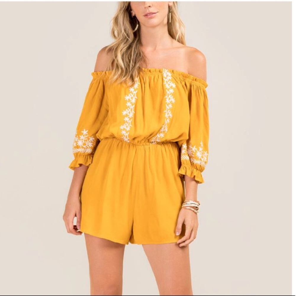 Off-the-shoulder embroidered romper - worn once